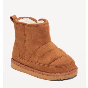 NWT -  Old Navy Toddler Girls' Faux-Suede Faux-Fur Booties, Cognac Brown - 7